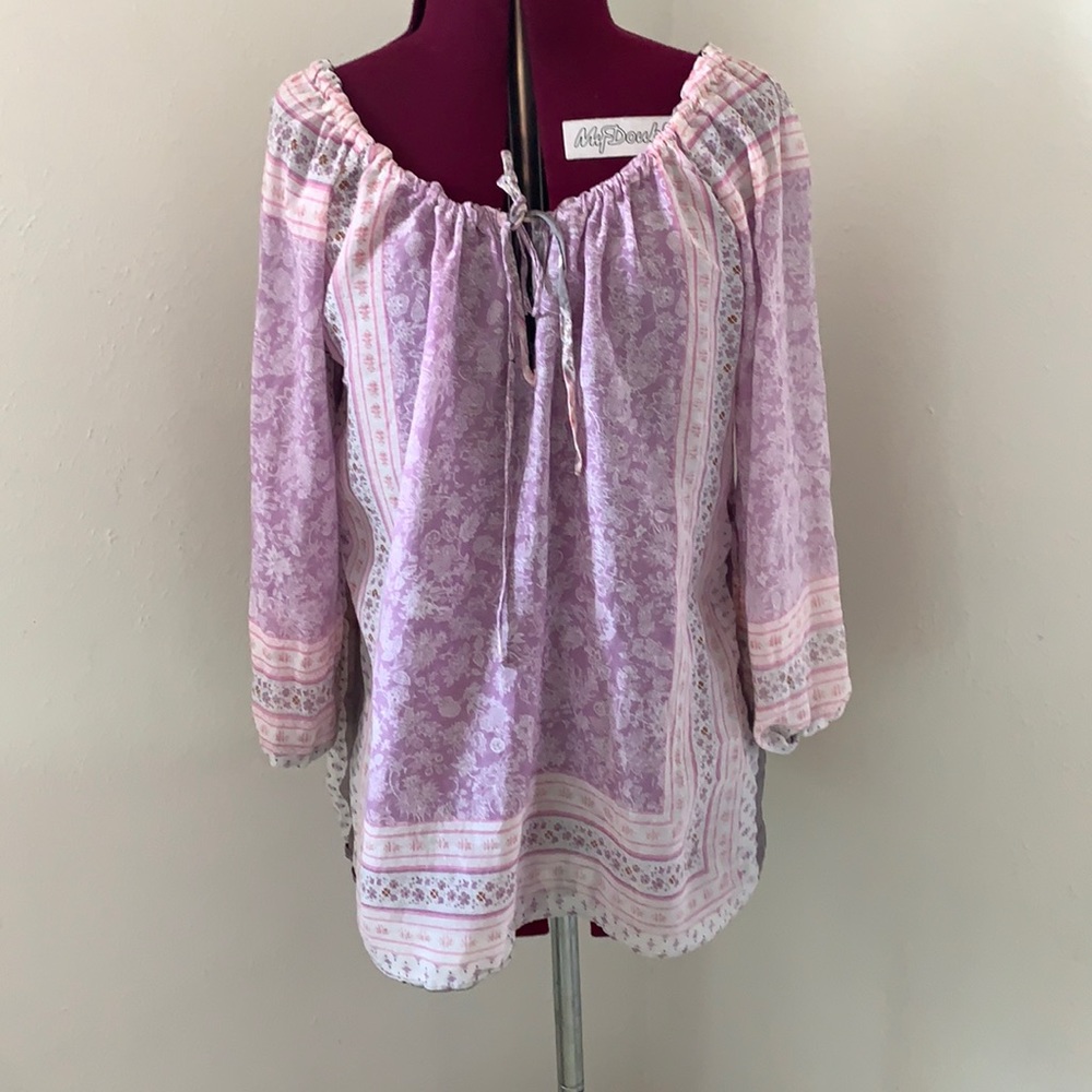 Velvet by Graham Spencer cotton/silk Peasant Top